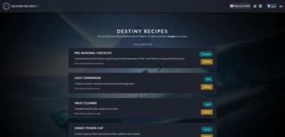 Destiny Recipes website screenshot